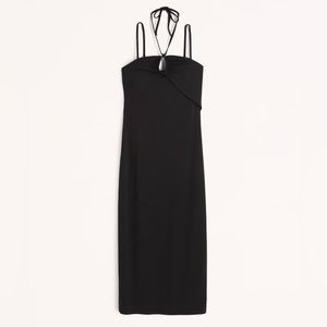 NWT BLACK Halter Keyhole Knit Midi Dress
